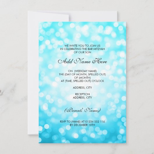 Invitation Parties scintillant Turquoise Bar Mitzvah (Devant)