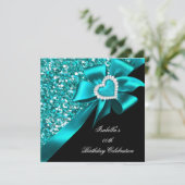 Invitation Parties scintillant Turquoise Bleu Coeur Bow Noir  (Debout devant)