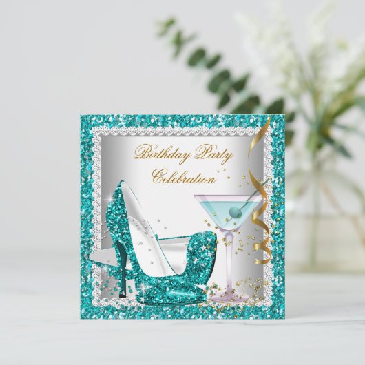 Invitation Parties scintillant Turquoise Bleu Haut talon Chau (Debout devant)