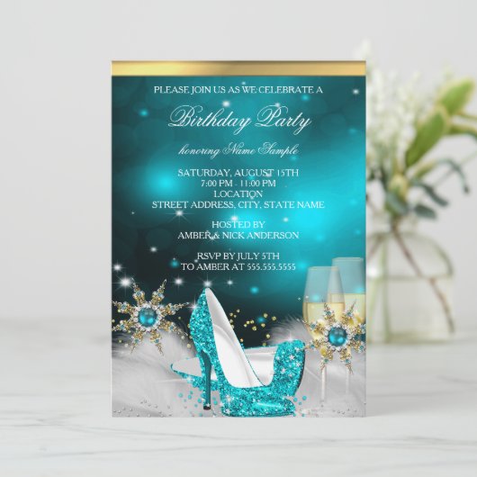 Invitation Parties scintillant Turquoise Bleu Haut talon Chau (Debout devant)