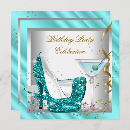 Invitation Parties scintillant Turquoise Bleu Haut talon Chau (Devant / Derrière)