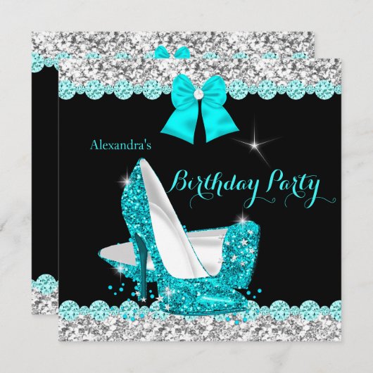 Invitation Parties scintillant Turquoise Bleu Haut talons Arg (Devant / Derrière)