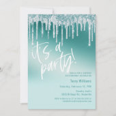Invitation Parties scintillant Turquoise bleue Surprise 50e f (Devant)