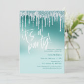 Invitation Parties scintillant Turquoise bleue Surprise 50e f (Debout devant)