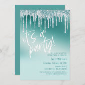 Invitation Parties scintillant Turquoise bleue Surprise 50e f (Devant / Derrière)