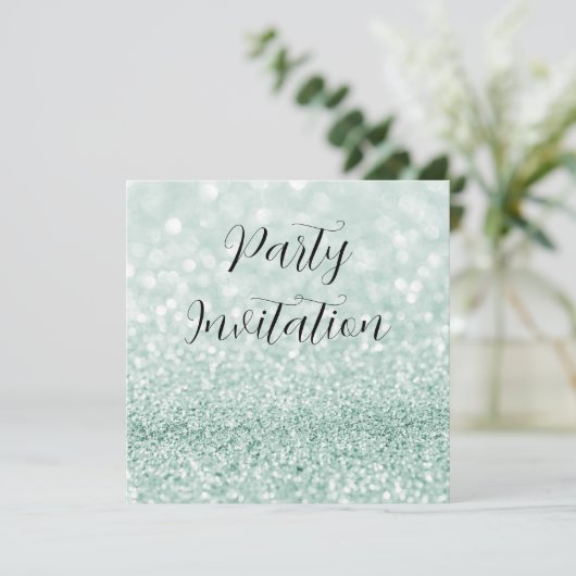 Invitation Parties scintillant turquoise Bokeh & Stilettos An (Debout devant)