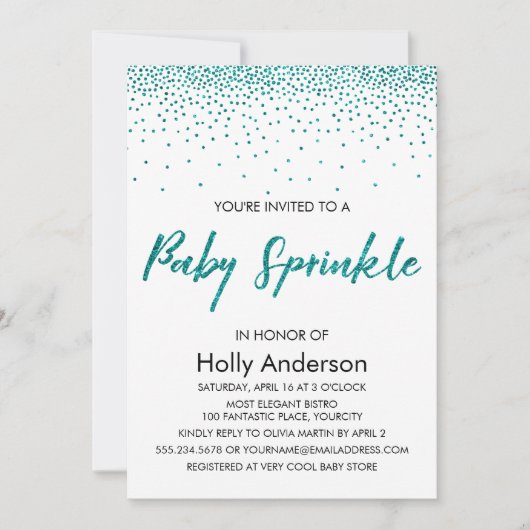 Invitation Parties scintillant Turquoise Confetti & Typograph (Devant)
