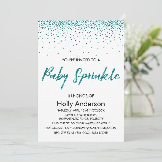 Invitation Parties scintillant Turquoise Confetti & Typograph (Debout devant)
