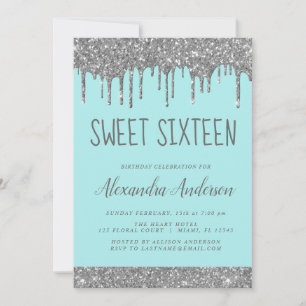 Invitation Parties scintillant Turquoise d'argent Élégant suc