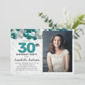Invitation Parties scintillant turquoise de ballons d'argent  (Debout devant)