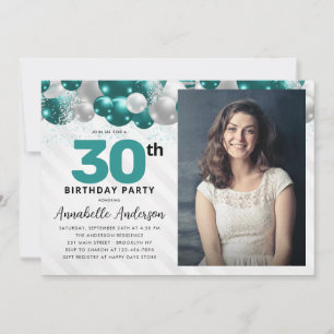 Invitation Parties scintillant turquoise de ballons d'argent