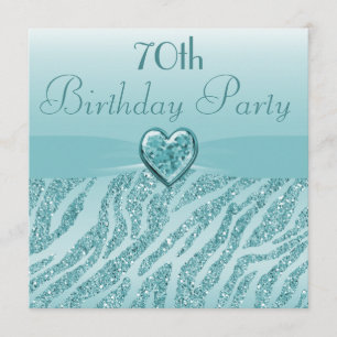 Invitation Parties scintillant Turquoise de coeur et de zèbre