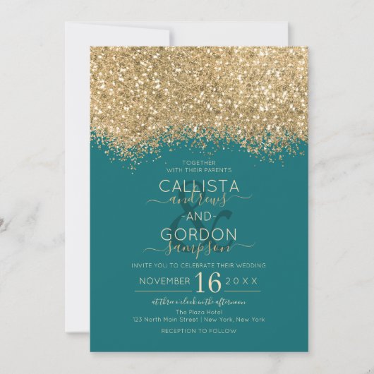 Invitation Parties scintillant Turquoise de luxe moderne Conf (Devant)