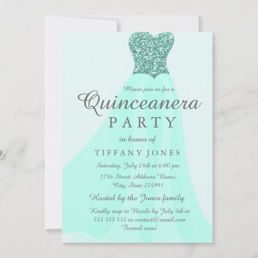 Invitation Parties scintillant turquoise de mousseux de la Mo (Devant)