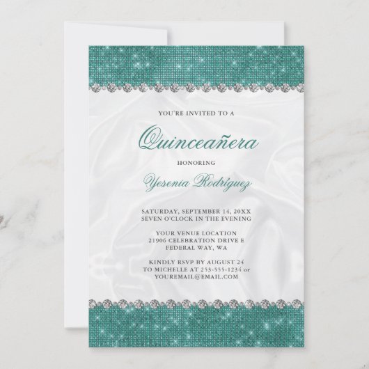 Invitation Parties scintillant turquoise d'étincelles Glam Di (Devant)