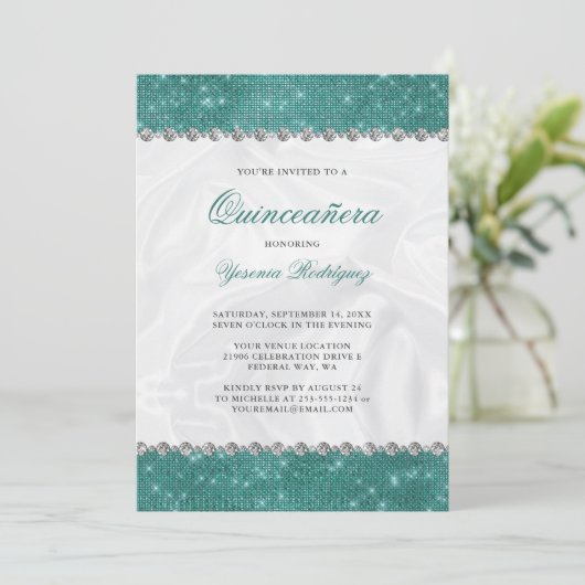 Invitation Parties scintillant turquoise d'étincelles Glam Di (Debout devant)
