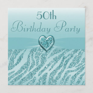 Invitation Parties scintillant Turquoise du coeur et de la zè