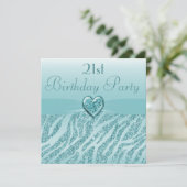 Invitation Parties scintillant Turquoise du coeur et de la zè (Debout devant)