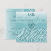 Invitation Parties scintillant Turquoise du coeur et de la zè (Devant / Derrière)