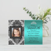Invitation Parties scintillant turquoise en argent Damask Pho (Debout devant)