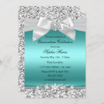 Invitation Parties scintillant Turquoise en argent et bijoux<br><div class="desc">Invitation à la fête de Quinceañera en argent et Turquoise. Jolie parties scintillant en argent et bijoux en diamant. Remarque : Toutes les images plates !</div>