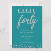 Invitation Parties scintillant Turquoise en argent "Hello Qua (Devant)