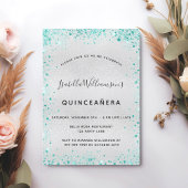 Invitation Parties scintillant turquoise en argent Quinceaner