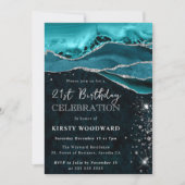 Invitation Parties scintillant turquoise et argent Agate 21e (Devant)