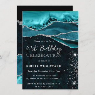 Invitation Parties scintillant turquoise et argent Agate 21e 