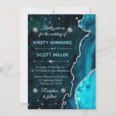 Invitation Parties scintillant turquoise et argent Agate et M (Devant)