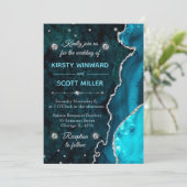 Invitation Parties scintillant turquoise et argent Agate et M (Debout devant)