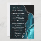 Invitation Parties scintillant turquoise et argent Agate et M (Devant)