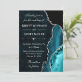 Invitation Parties scintillant turquoise et argent Agate et M (Debout devant)