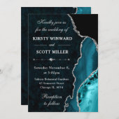 Invitation Parties scintillant turquoise et argent Agate et M (Devant / Derrière)