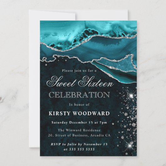 Invitation Parties scintillant turquoise et argentée Agate Sw (Devant)