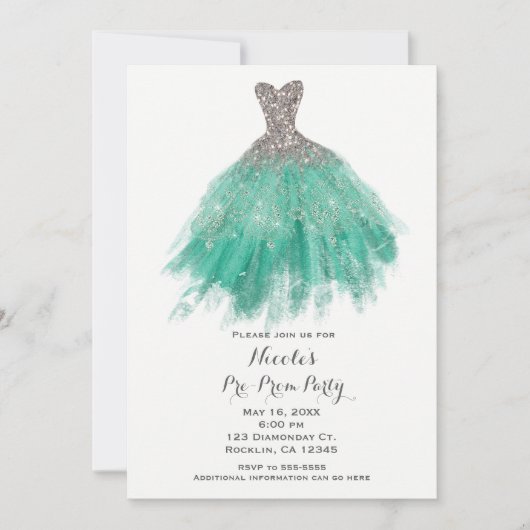 Invitation Parties scintillant turquoise et en argent Glam Ro (Devant)