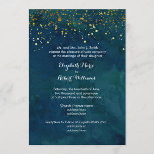Invitation Parties scintillant Turquoise et Faux Gold