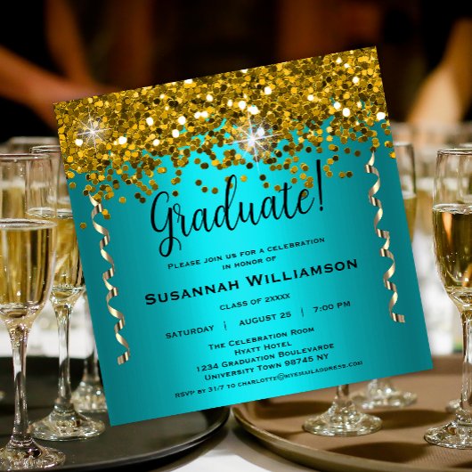 Invitation Parties scintillant Turquoise et Gold