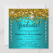 Invitation Parties scintillant Turquoise et Gold (Devant)