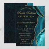 Invitation Parties scintillant turquoise et or Agate et marbr (Devant / Derrière)