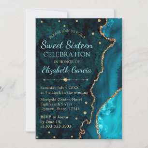 Invitation Parties scintillant turquoise et or Agate et marbr