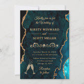 Invitation Parties scintillant turquoise et or Agate et Maria (Devant)