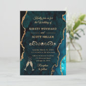 Invitation Parties scintillant turquoise et or Agate et Maria (Debout devant)