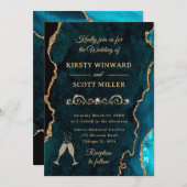 Invitation Parties scintillant turquoise et or Agate et Maria (Devant / Derrière)