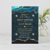 Invitation Parties scintillant turquoise et or Agate Mariage  (Debout devant)