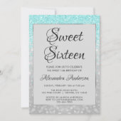 Invitation Parties scintillant turquoise et Silver Sweet 16 A (Devant)