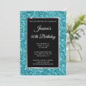 Invitation Parties scintillant Turquoise foncé Noir 50e anniv (Debout devant)