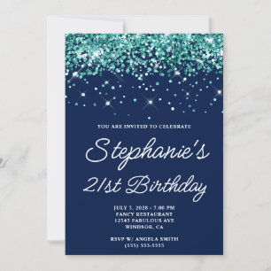 Invitation Parties scintillant Turquoise foncée Minuit Bleu 2