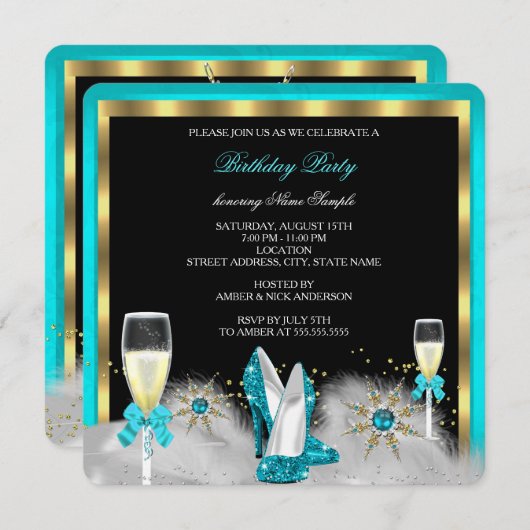 Invitation Parties scintillant Turquoise haute talons Champag (Devant / Derrière)