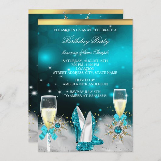 Invitation Parties scintillant Turquoise High Heures Silver G (Devant / Derrière)